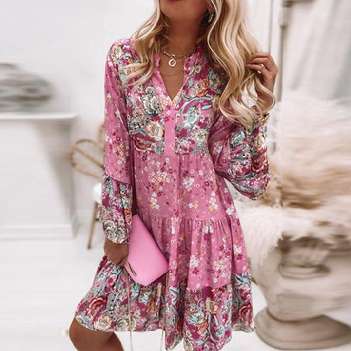 Amelia - Long Sleeve Pink Dress - Aetheroza