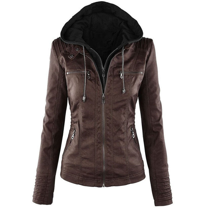 Bella™ - Leather Jacket for Women with Removable Hood - Aetheroza