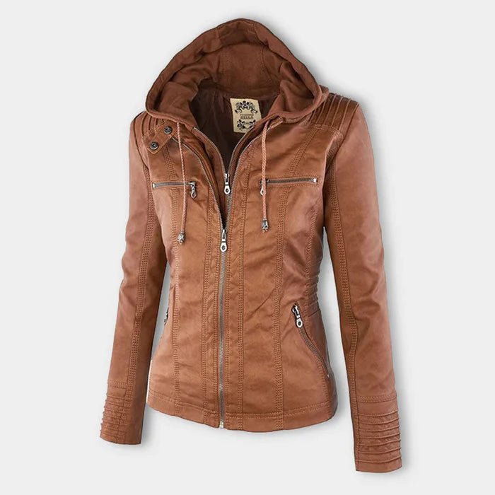 Bella™ - Leather Jacket for Women with Removable Hood - Aetheroza