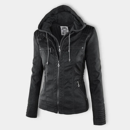 Bella™ - Leather Jacket for Women with Removable Hood - Aetheroza