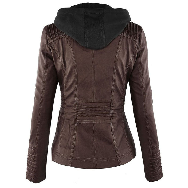 Bella™ - Leather Jacket for Women with Removable Hood - Aetheroza