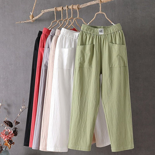 Cotton and Linen High - Waisted Casual Pants - Aetheroza