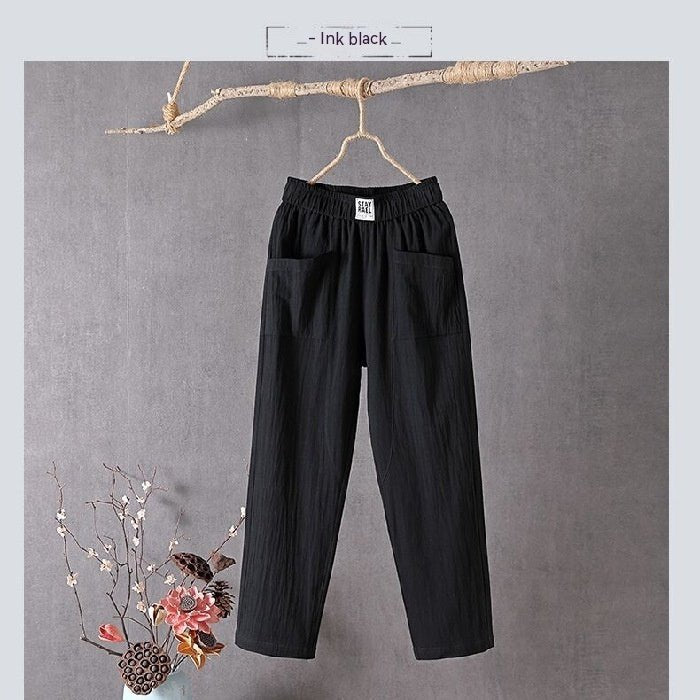 Cotton and Linen High - Waisted Casual Pants - Aetheroza