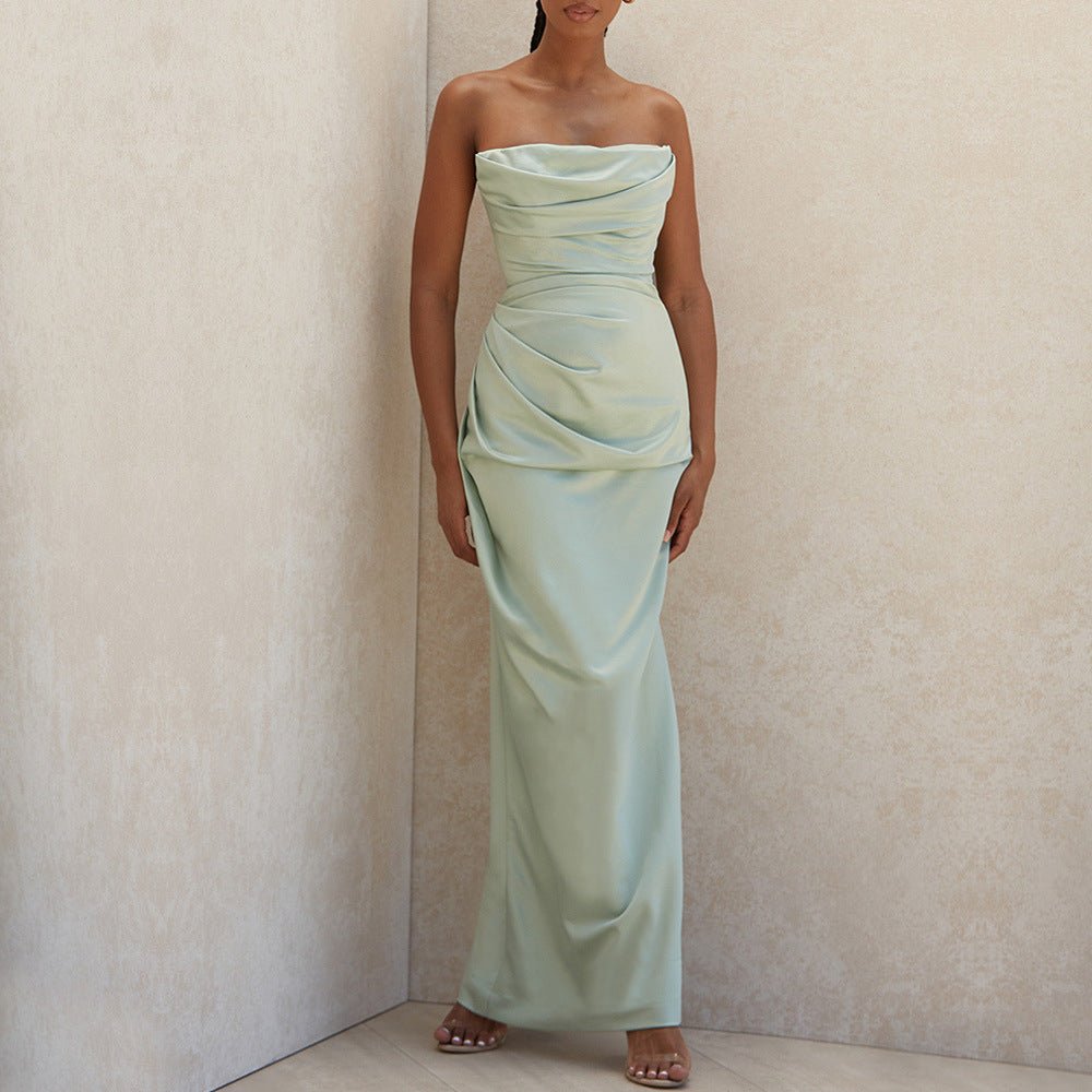 Julia™ Satin Tube Top Knee - length Dress with Split - Aetheroza