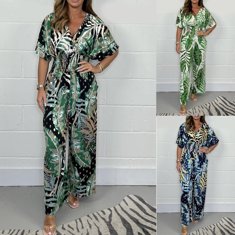 Women's Print Holiday Loose Wide Leg Jumpsuit - Aetheroza