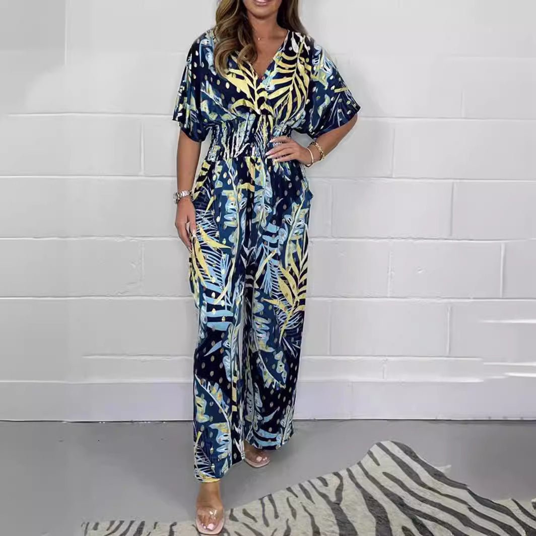 Women's Print Holiday Loose Wide Leg Jumpsuit - Aetheroza