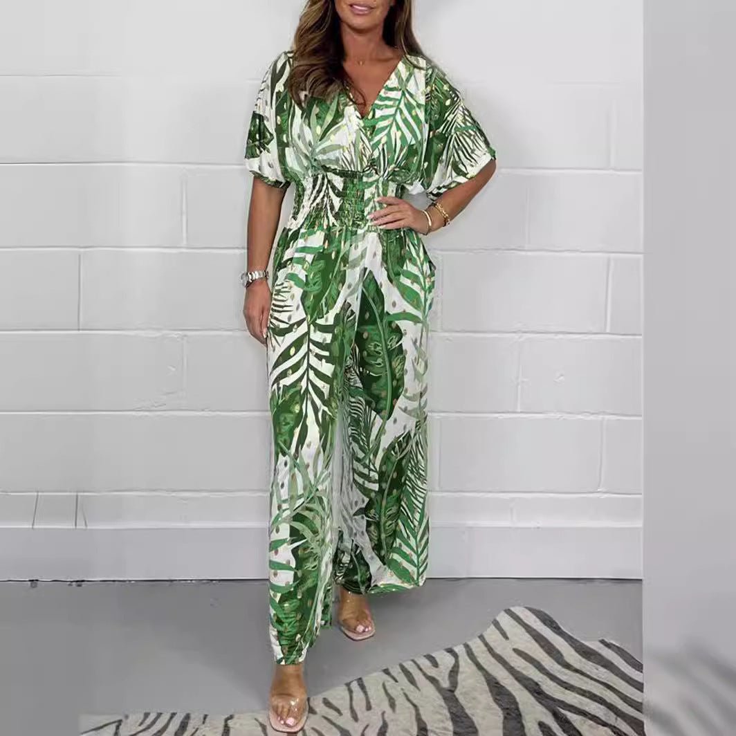 Women's Print Holiday Loose Wide Leg Jumpsuit - Aetheroza