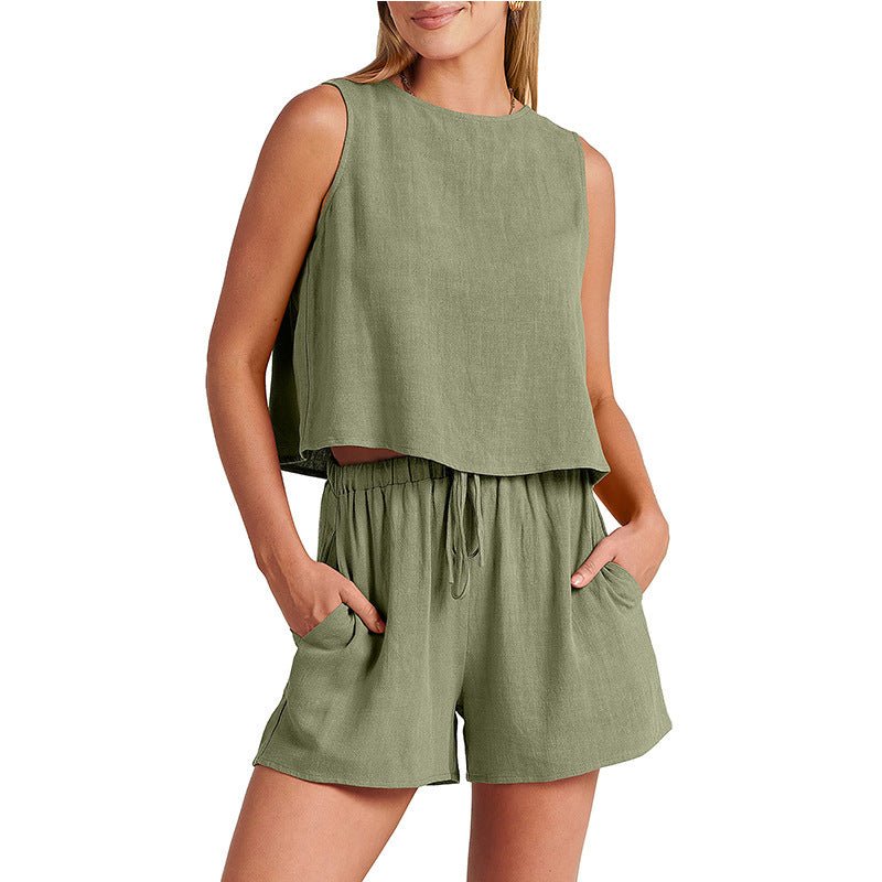 Women's Sleeveless Linen Top & Shorts Set - Aetheroza