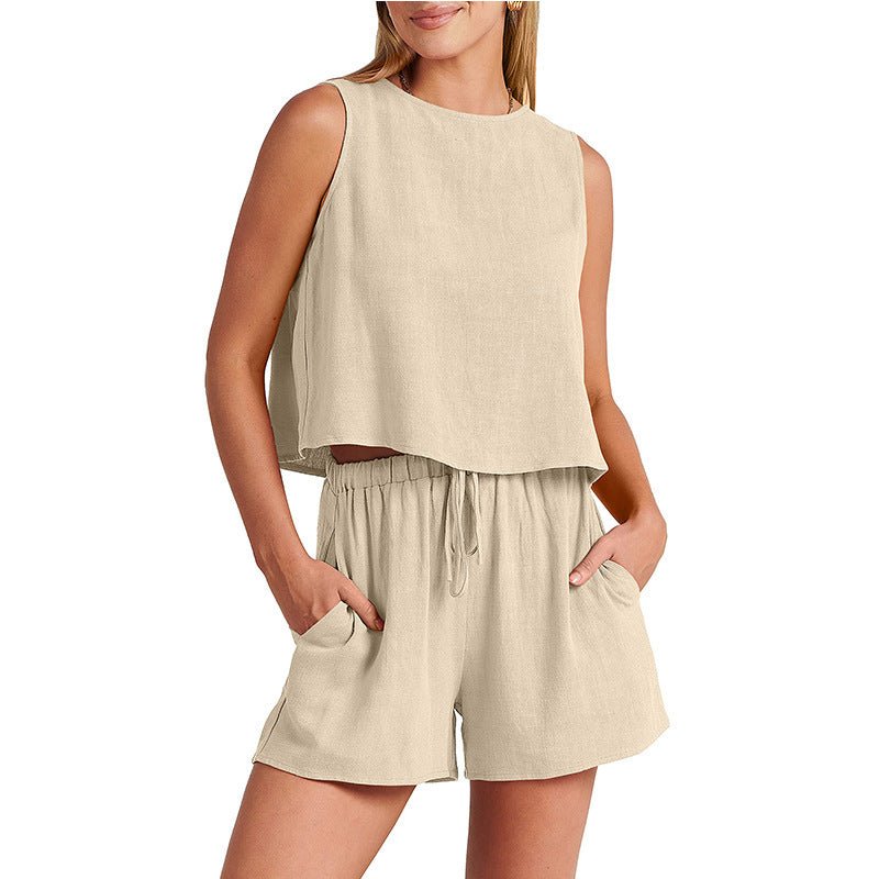 Women's Sleeveless Linen Top & Shorts Set - Aetheroza